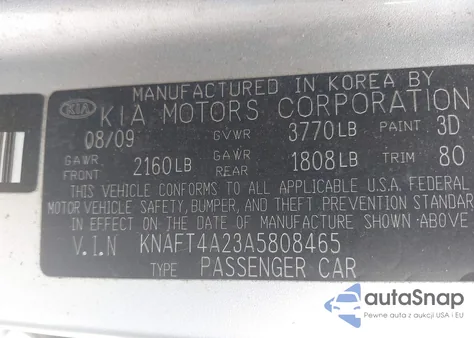 2010 Kia Forte Lx из США, поврежденный, VIN KNAFT4A23A5808465